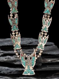 Navajo Chip Inlay Peyote Bird Squash Blossom Necklace