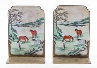 A Pair of Canton Enamel on Copper Bookends