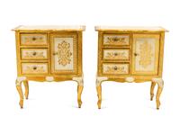 A Pair of Italian Painted and Parcel Gilt Cabinets