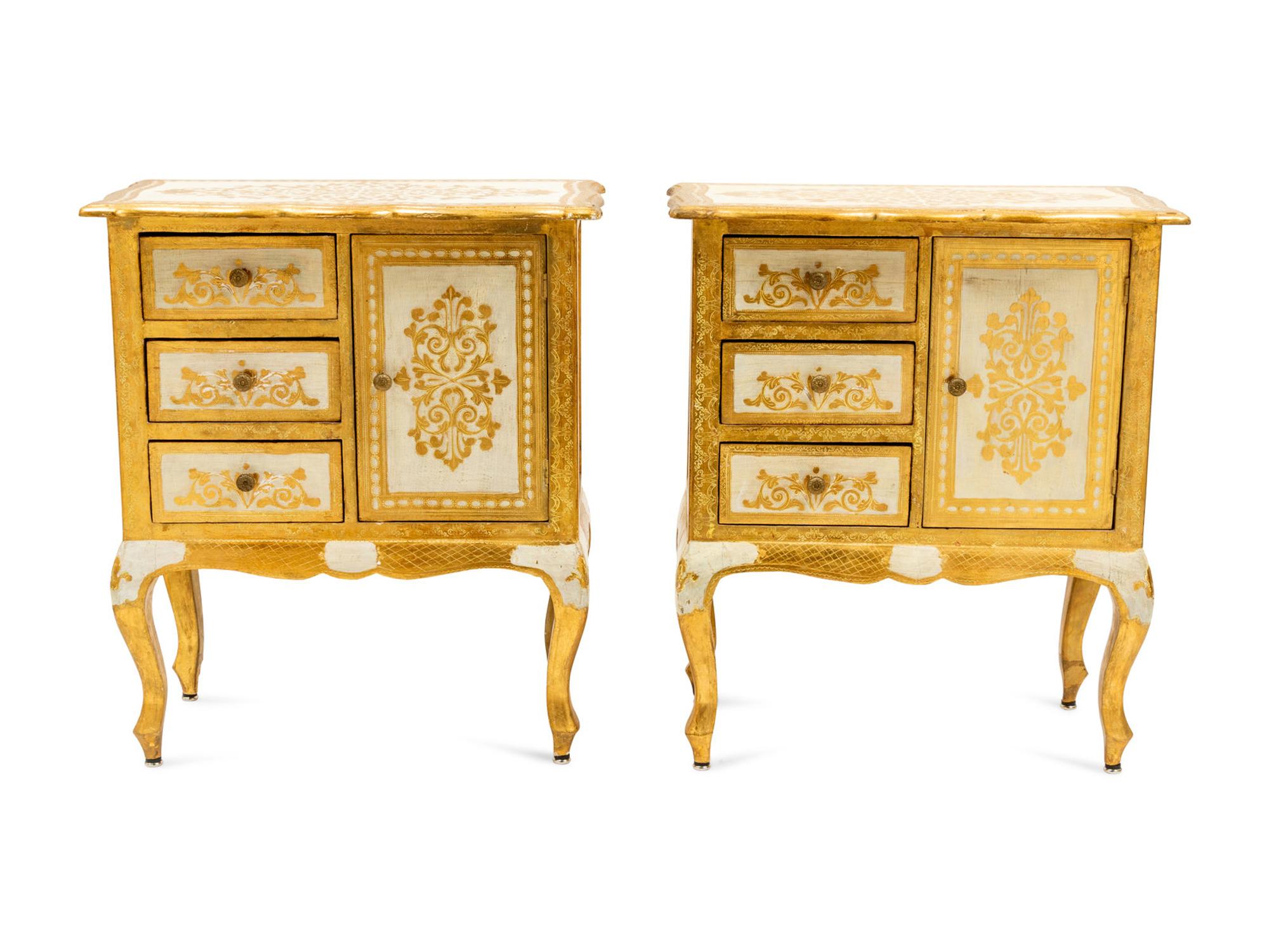 A Pair of Italian Painted and Parcel Gilt Cabinets