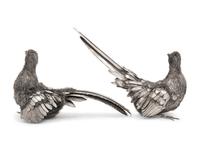Two Buccellati Silver Furry Pheasant Figures