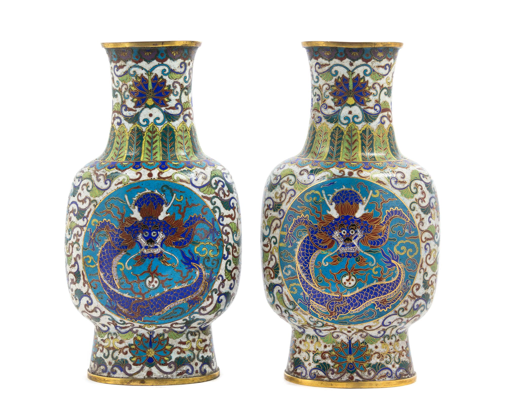 A Pair of Chinese Cloisonne Vases LATE 18TH/EARLY 19TH CENTURY Height 14 inches. — LATE 18TH/EARLY 19TH CENTURY