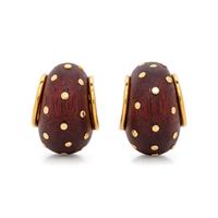 YELLOW GOLD AND WOOD EARCLIPS
