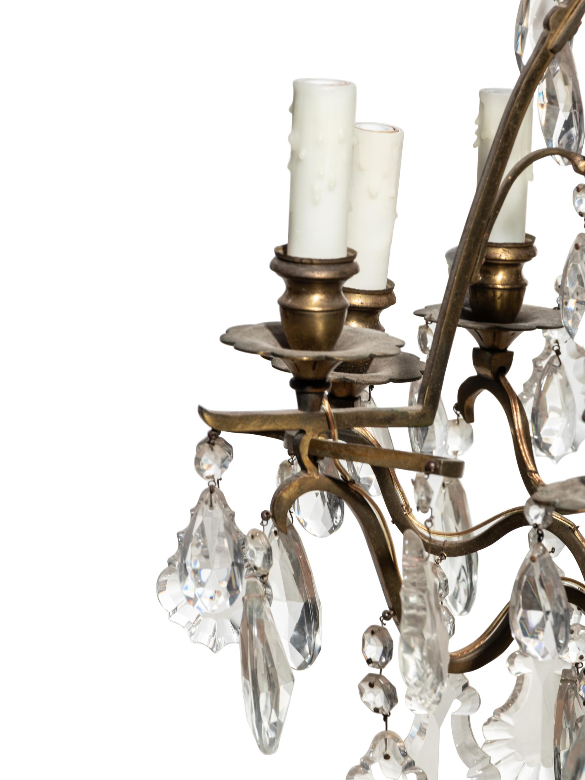 A Large Louis XV Style Bronze and Glass Ten-Light Chandelier