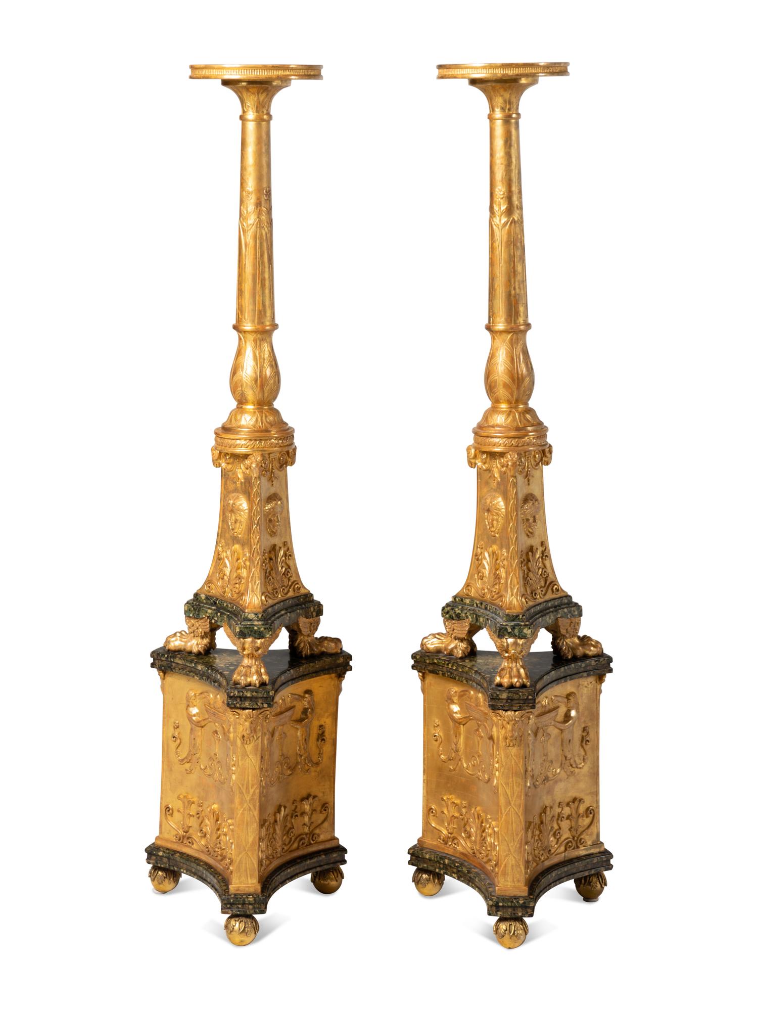 A Pair of Regency Giltwood Torchères