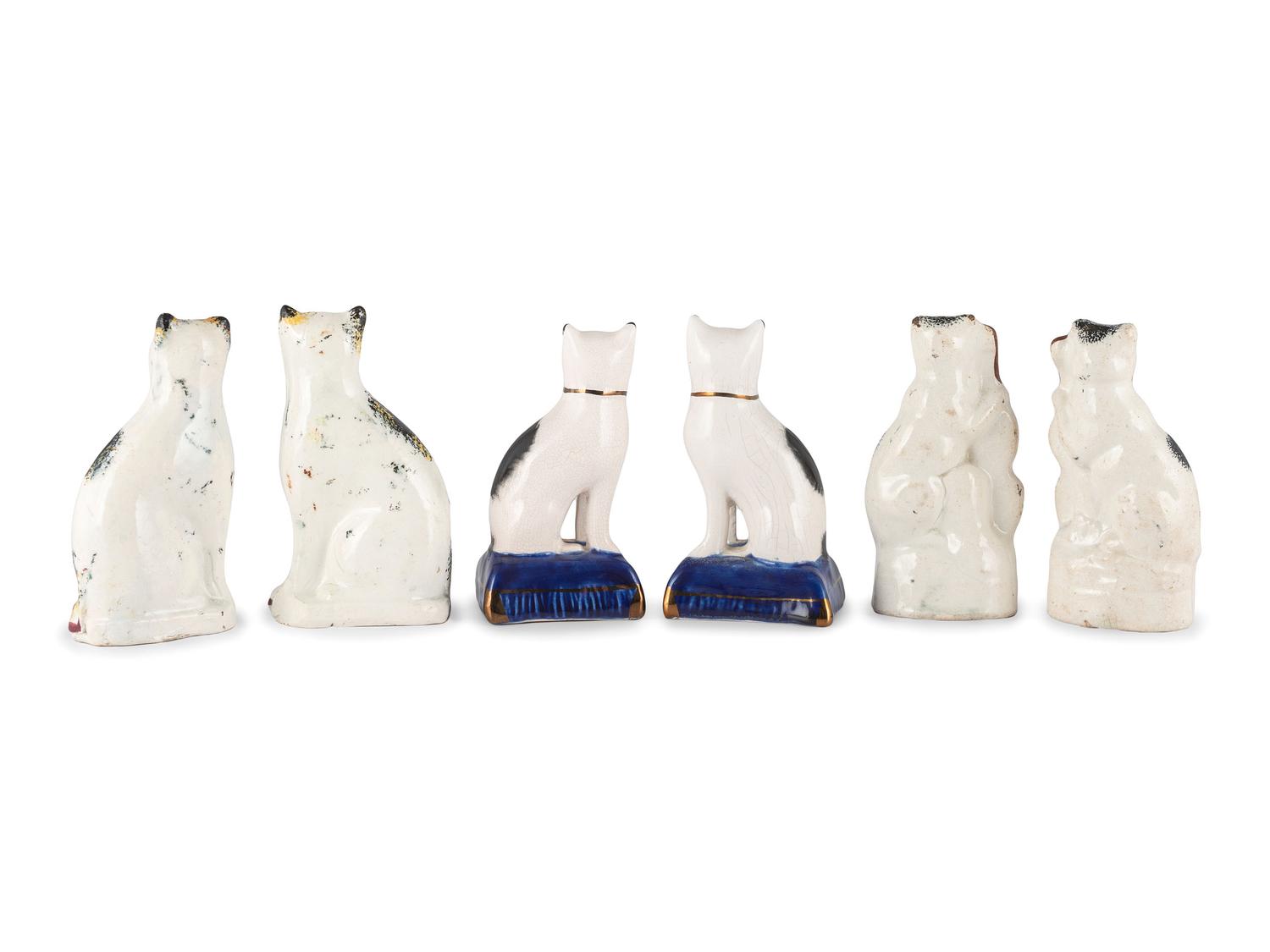 Six Staffordshire Glazed Earthenware Cats