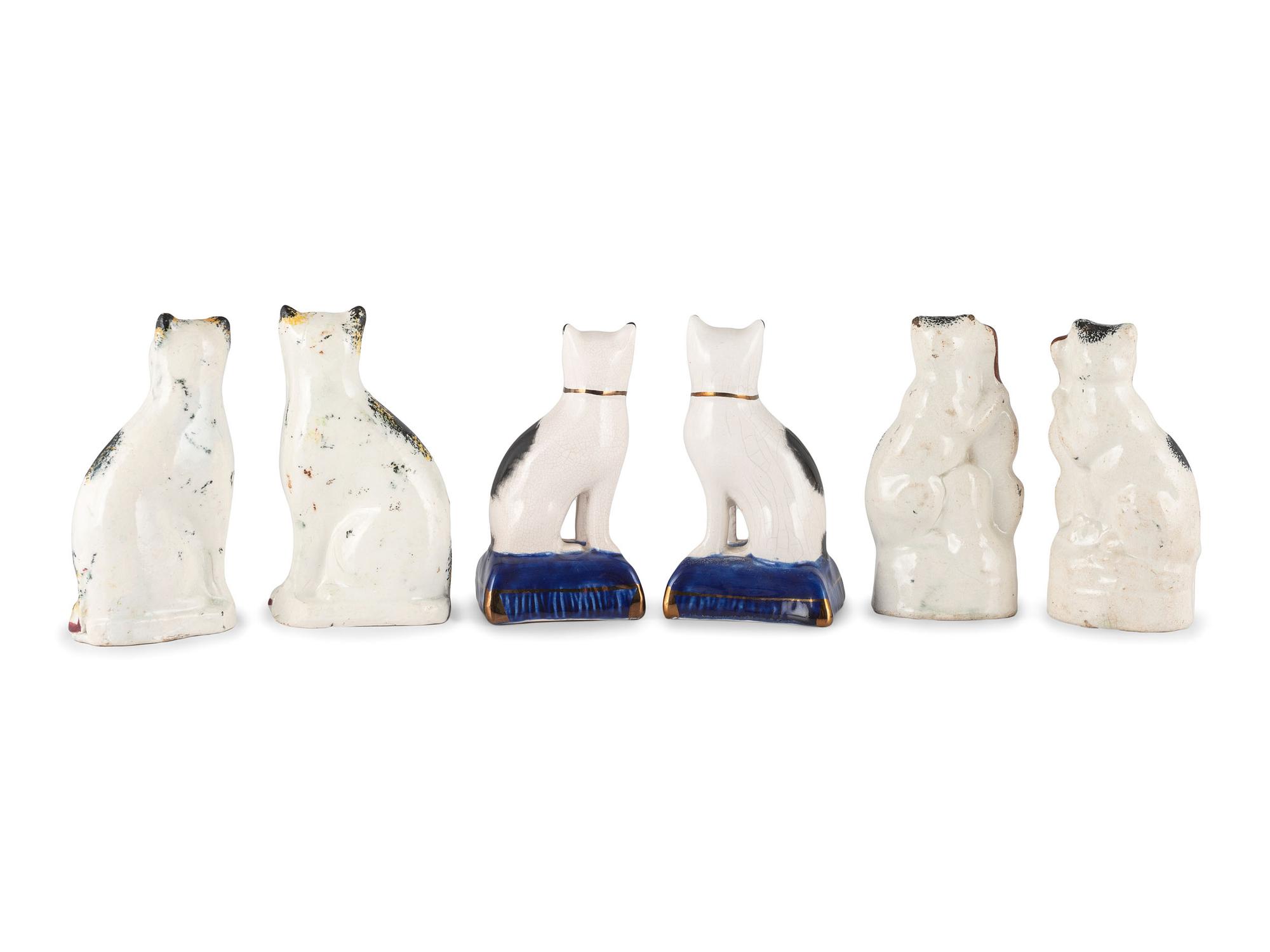 Six Staffordshire Glazed Earthenware Cats