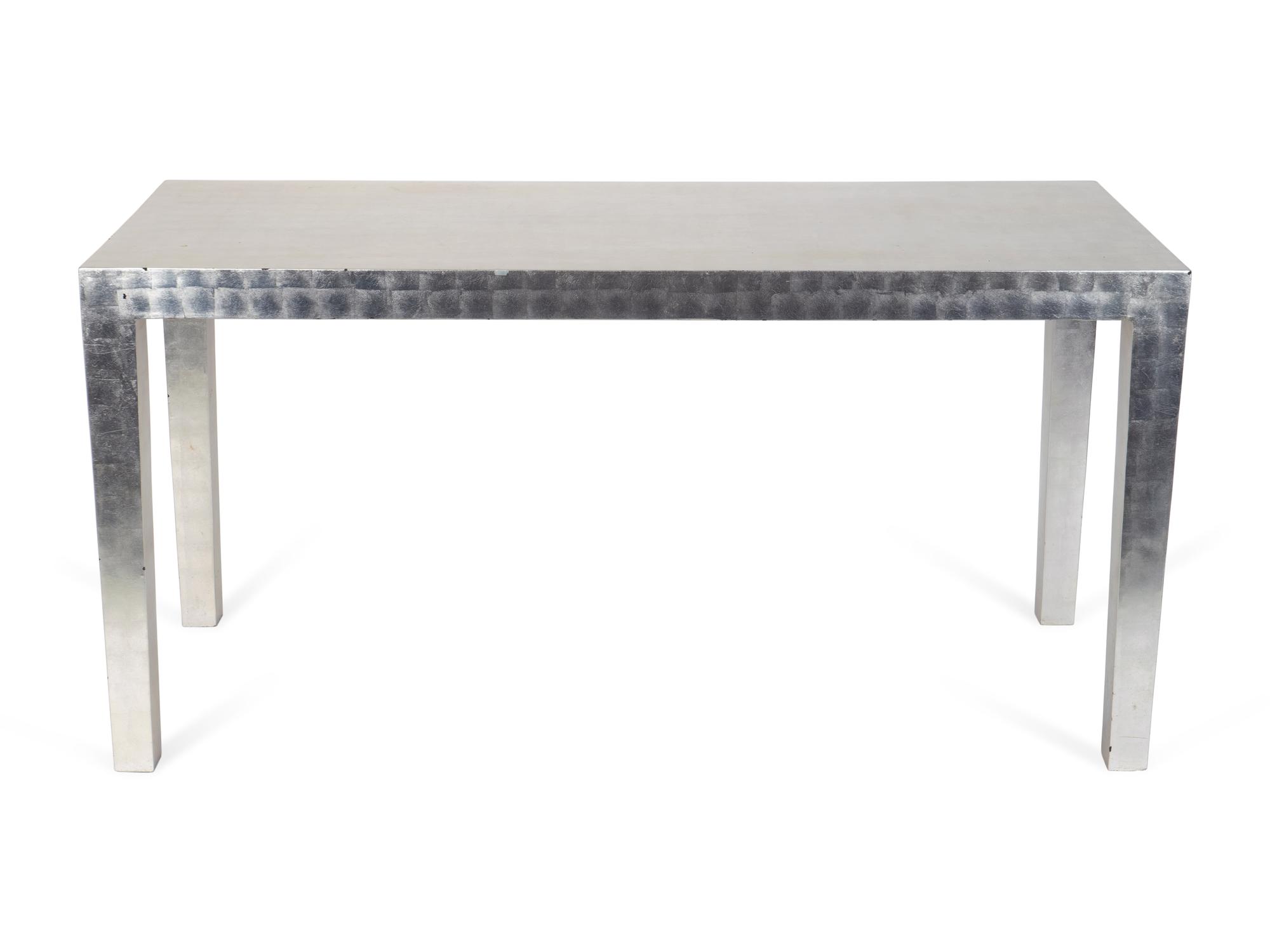 A Contemporary Silver Leaf Parsons- Style Console Table — 21ST CENTURY