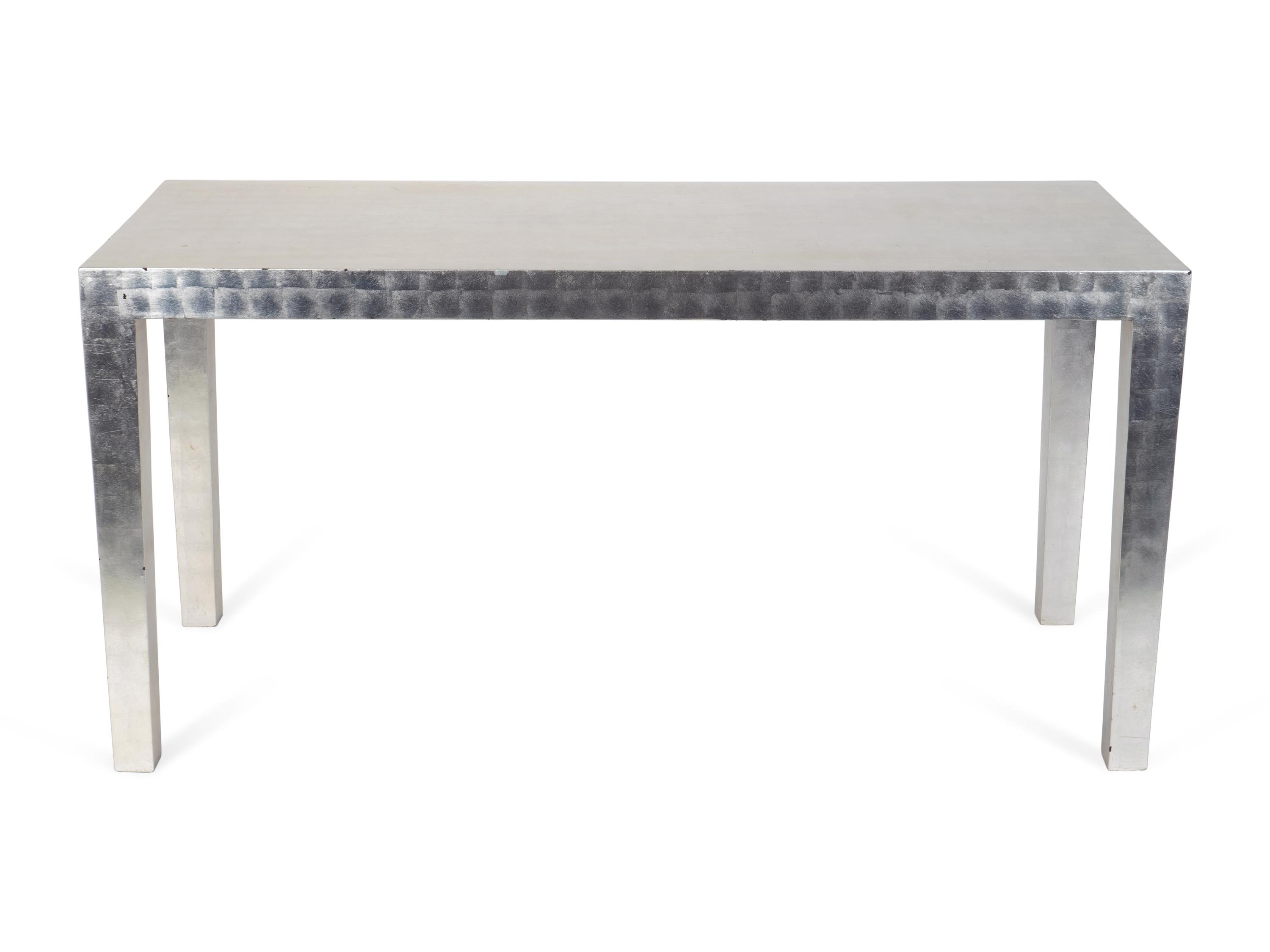 A Contemporary Silver Leaf Parsons- Style Console Table — 21ST CENTURY