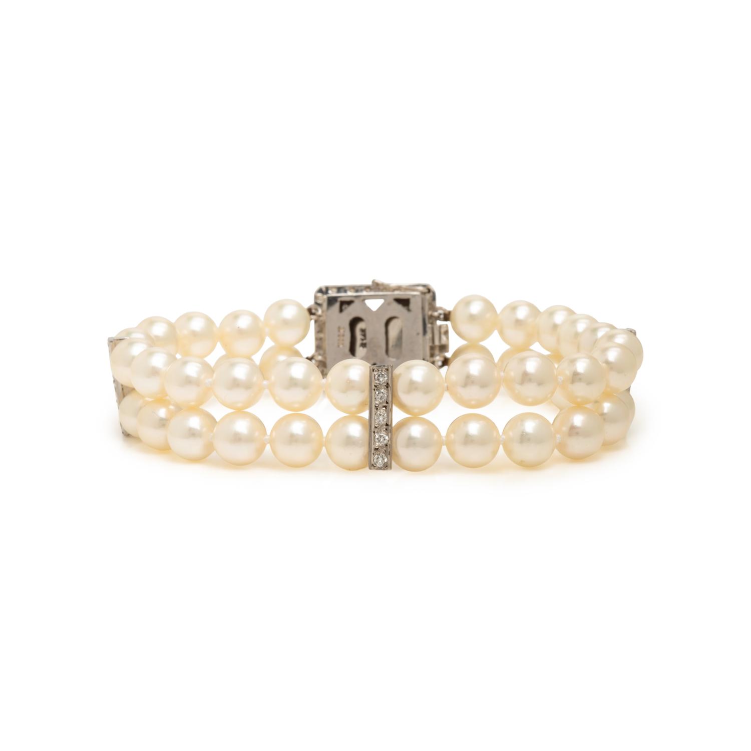 Cultured Pearl, Diamond, and White Gold Bracelet
