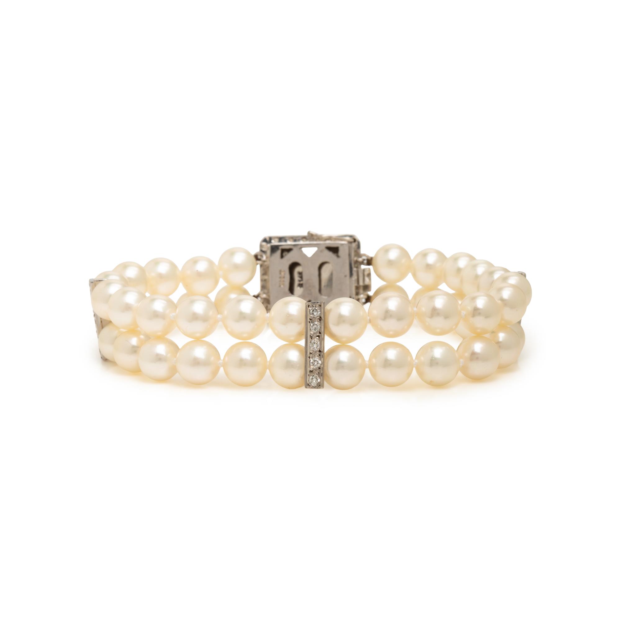 Cultured Pearl, Diamond, and White Gold Bracelet