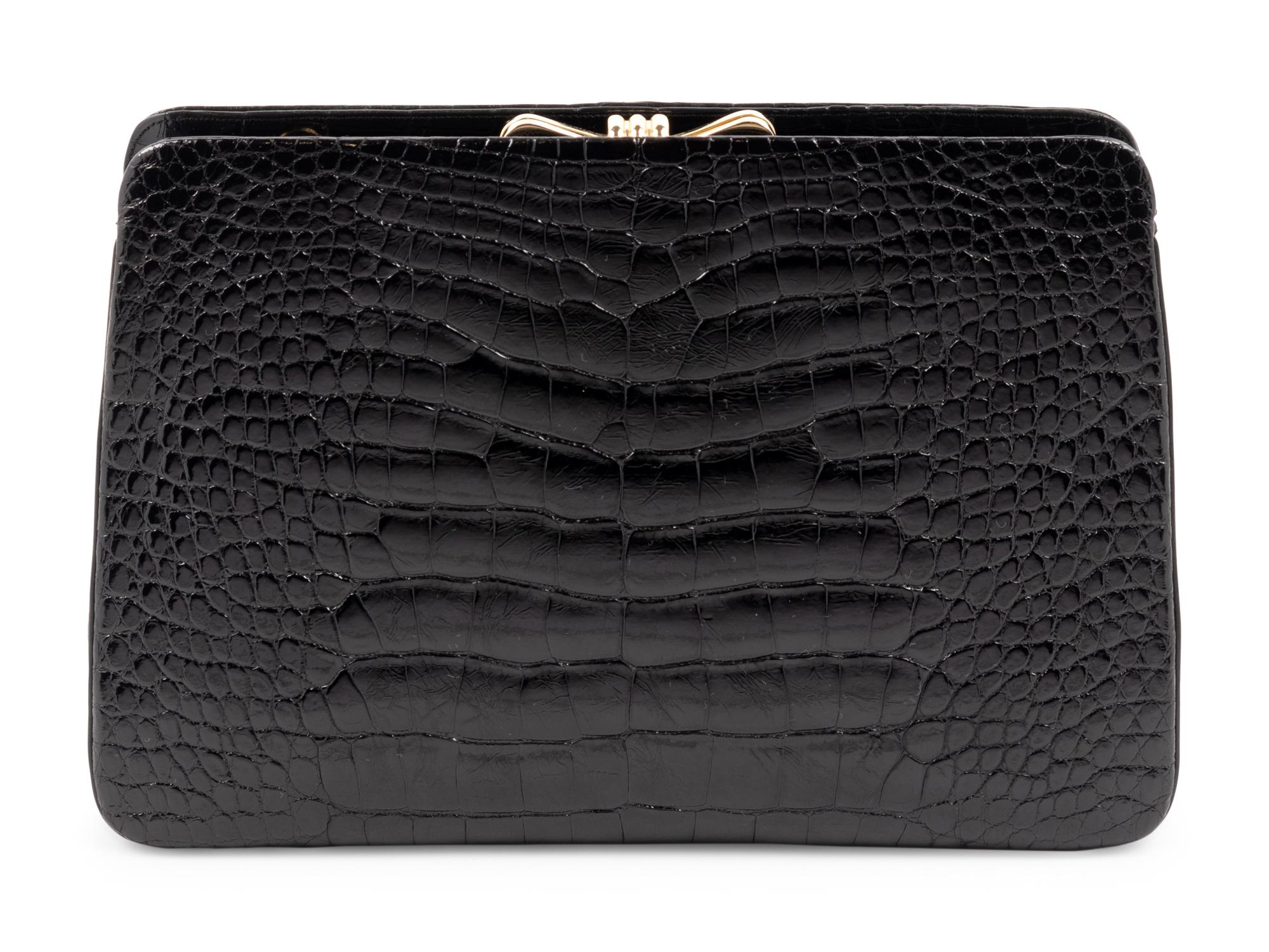 Judith Leiber Black Alligator Frame Shoulder Bag,
