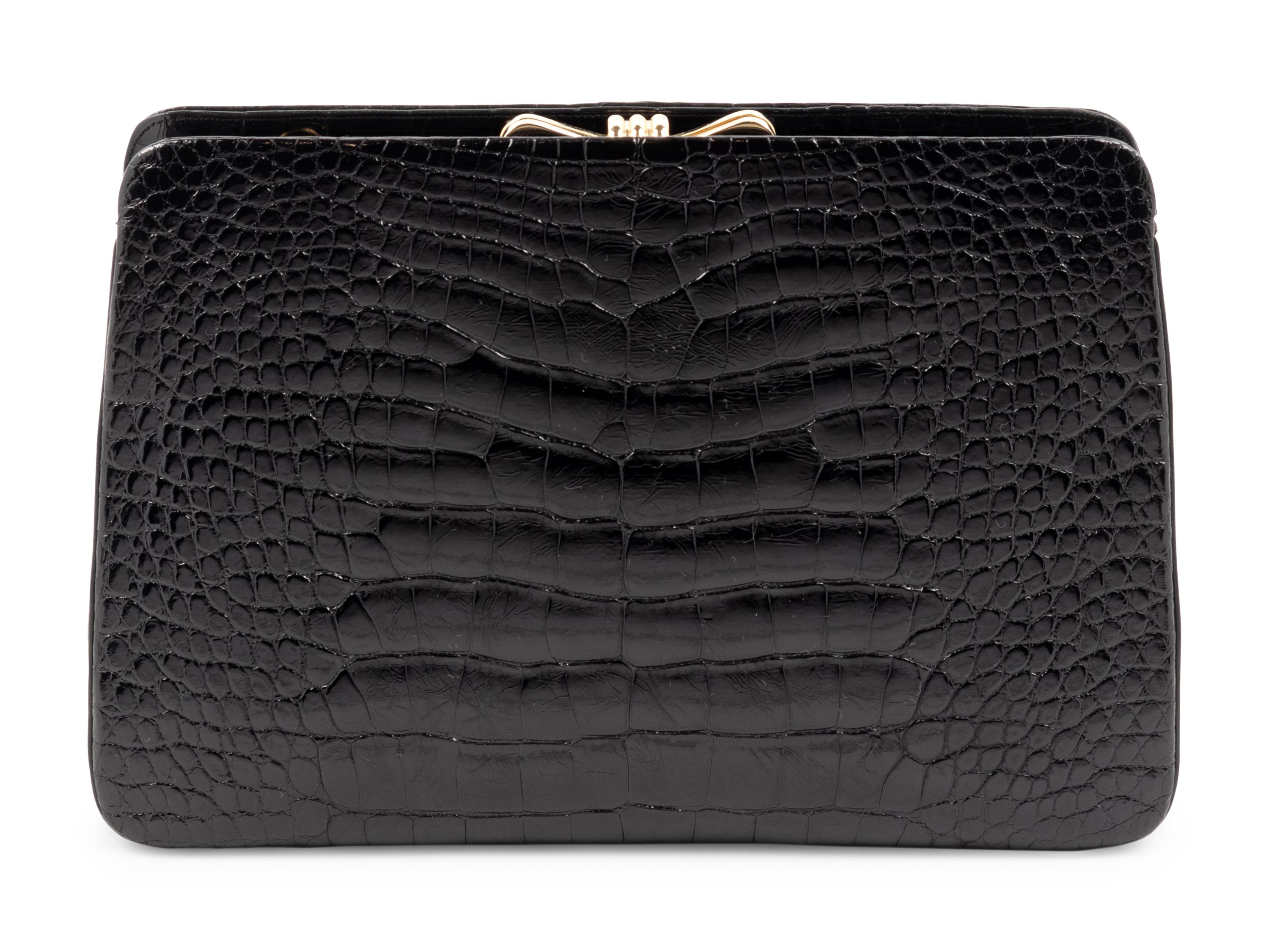 Judith Leiber Black Alligator Frame Shoulder Bag,