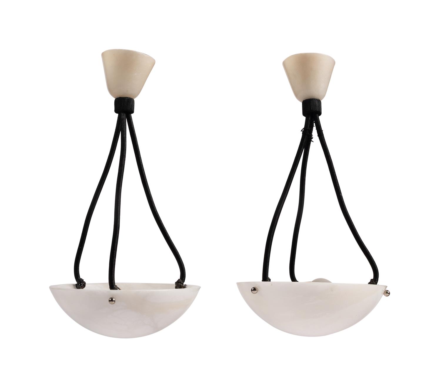 A Pair of Contemporary Alabaster Pendant Fixtures