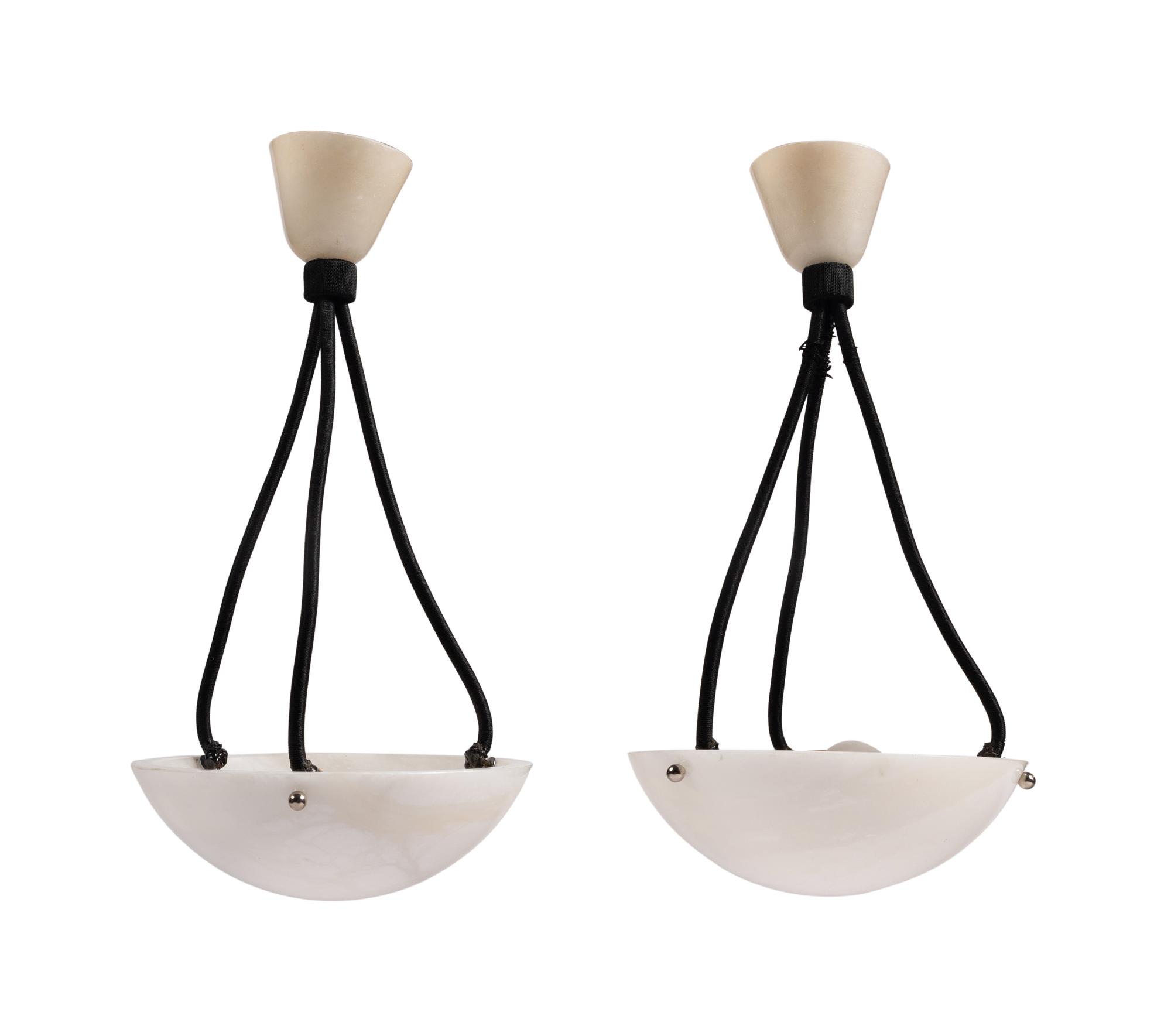 A Pair of Contemporary Alabaster Pendant Fixtures