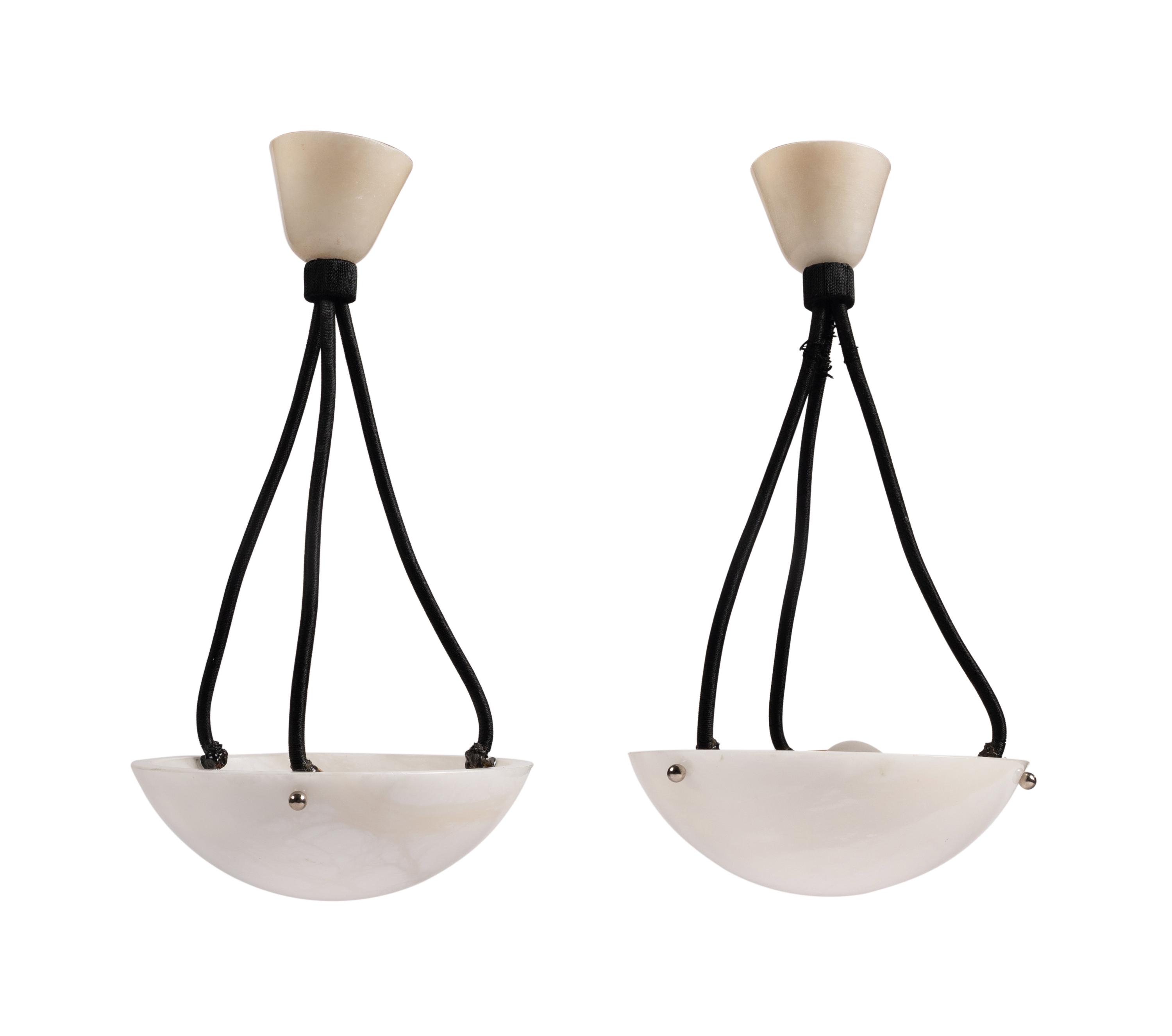 A Pair of Contemporary Alabaster Pendant Fixtures