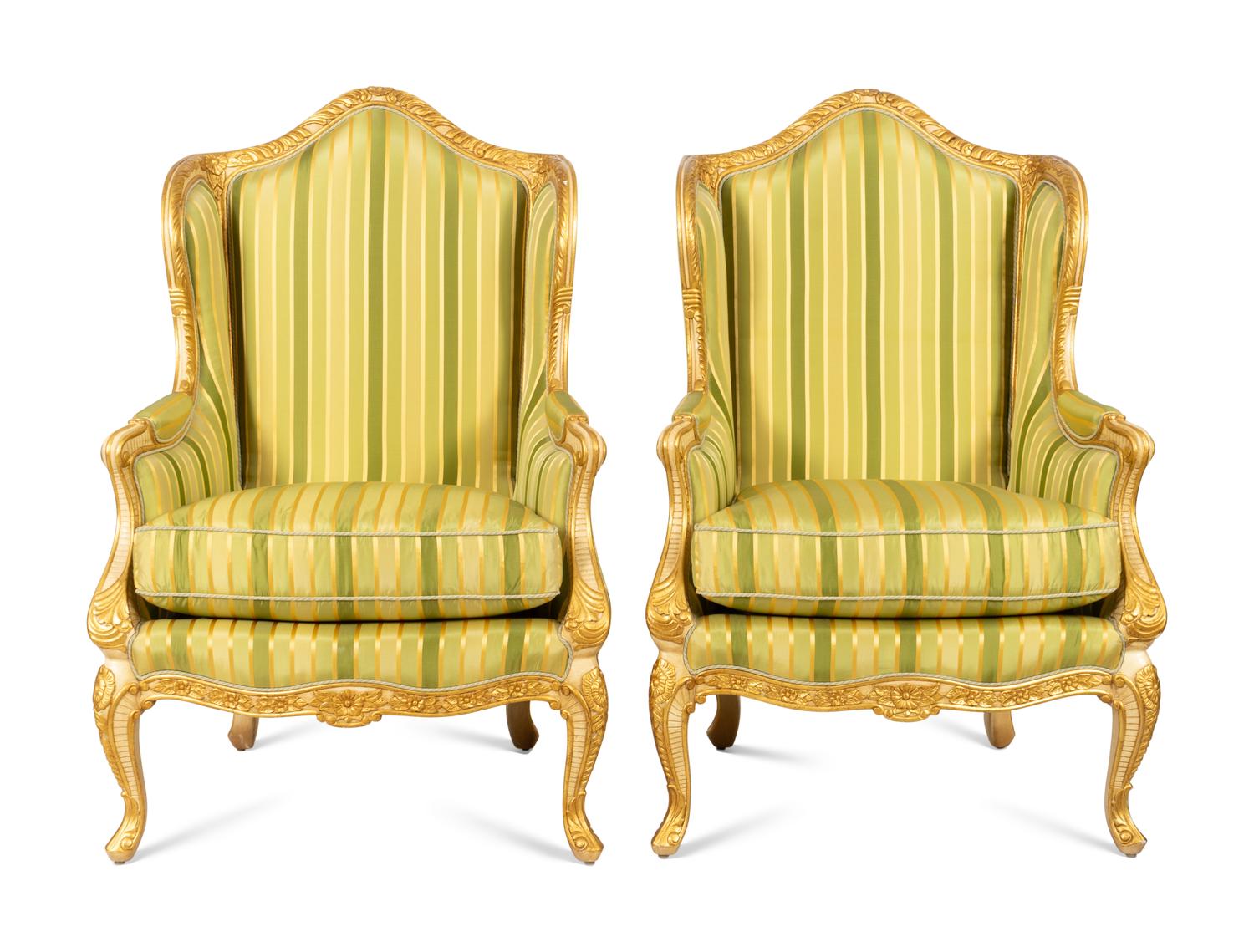 A Pair of E.J. Victor Louis XV Style Painted Bergères with Scalamandré Upholstery