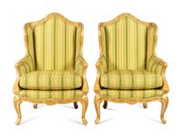 A Pair of E.J. Victor Louis XV Style Painted Bergères with Scalamandré Upholstery