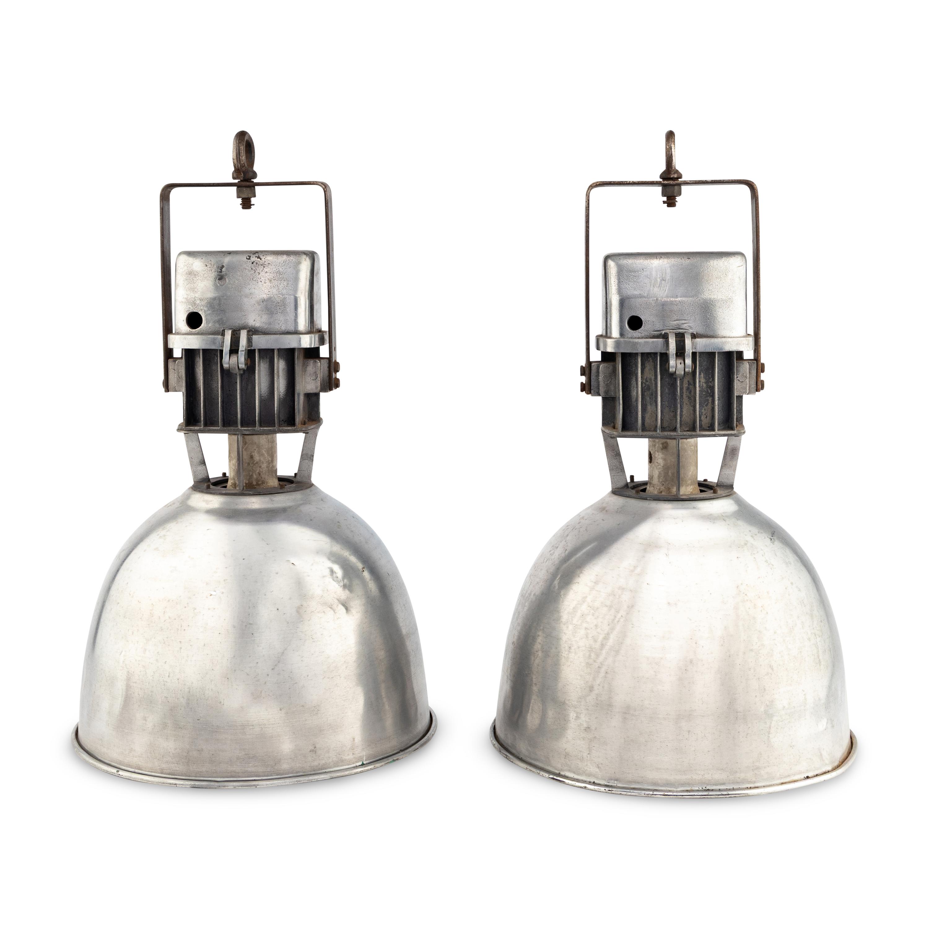 A Pair of Vintage Industrial Aluminum Pendant Lights