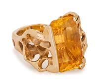 A 14 Karat Yellow Gold and Citrine Ring,