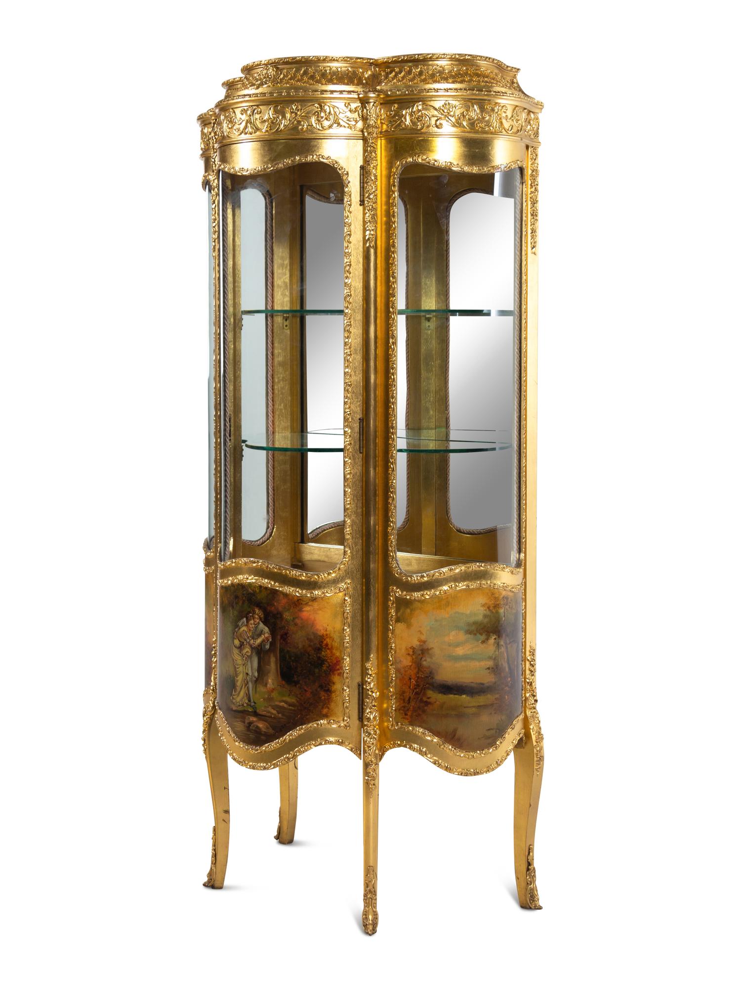 A Vernis Martin Decorated Giltwood Vitrine
