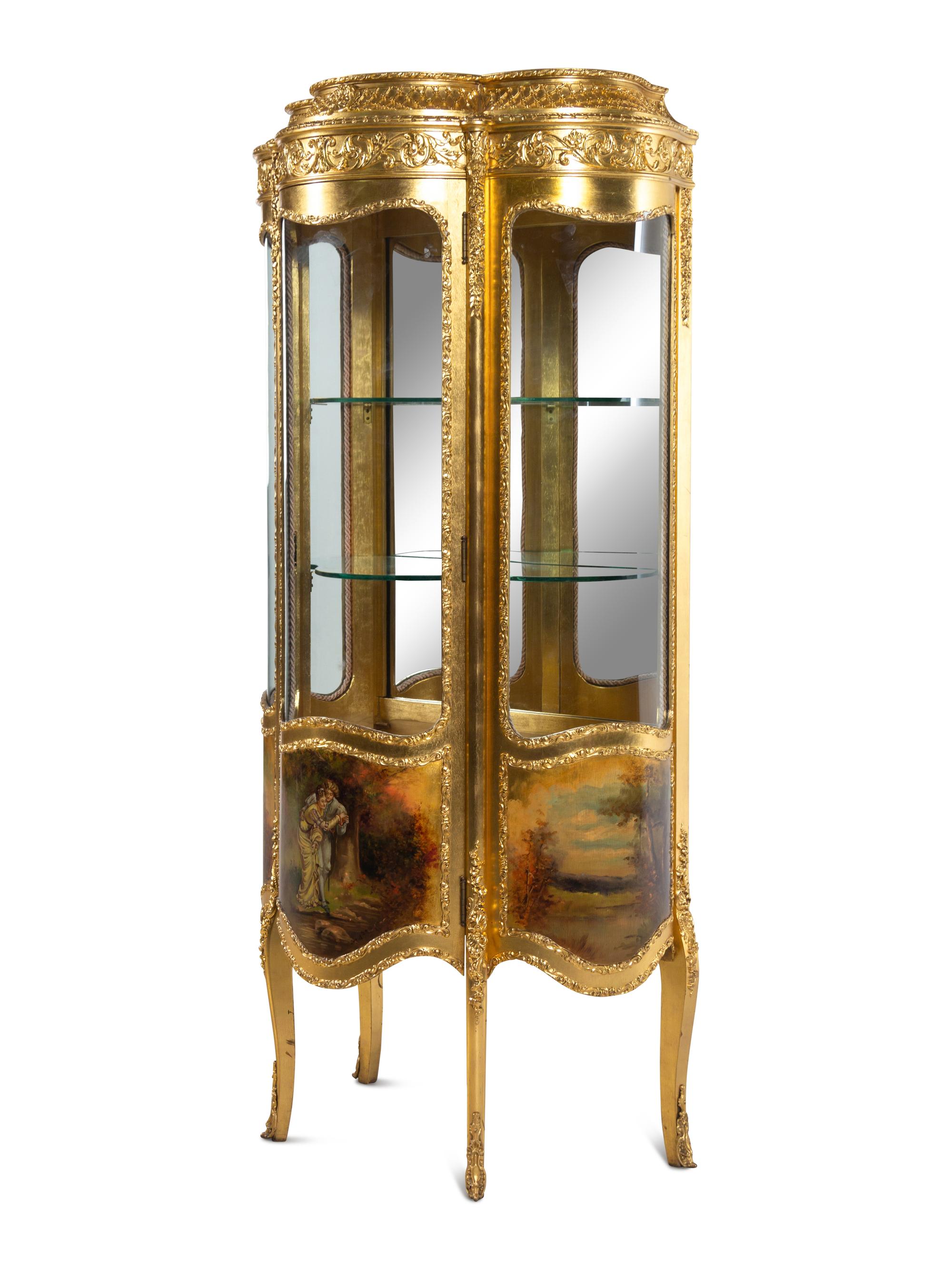A Vernis Martin Decorated Giltwood Vitrine