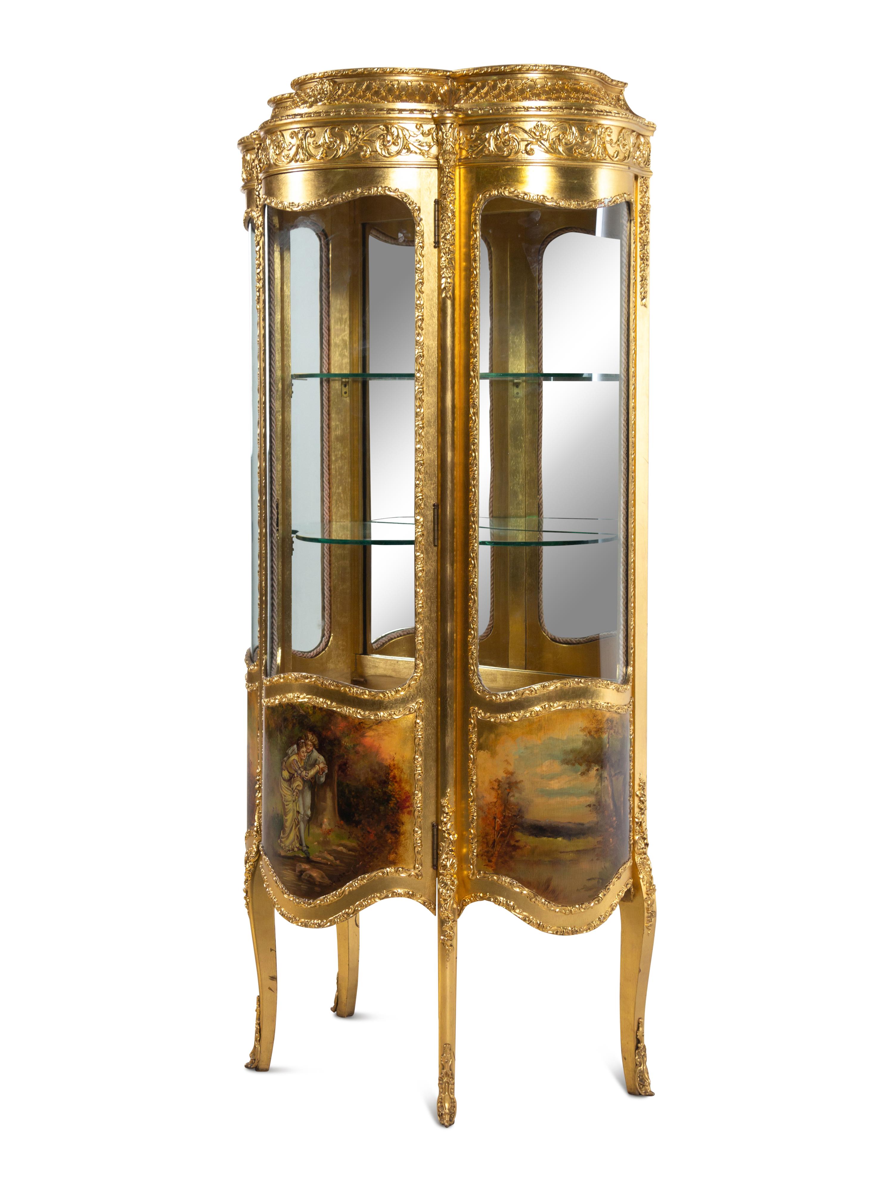 A Vernis Martin Decorated Giltwood Vitrine