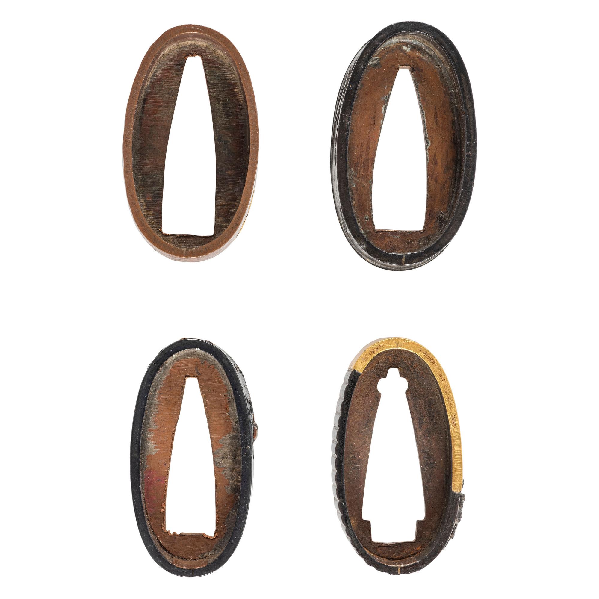 Lot of Four Fuchi and Kashira Sets with Shoki and Oni Motifs