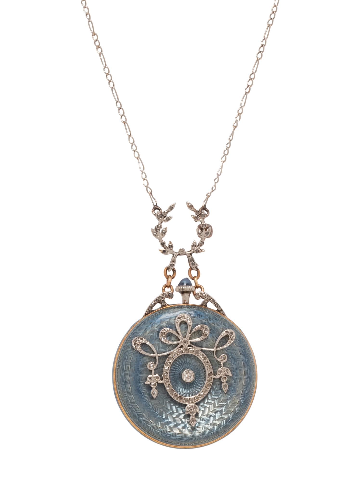 PATEK PHILIPPE, EDWARDIAN, ENAMEL AND DIAMOND PENDANT/WATCH