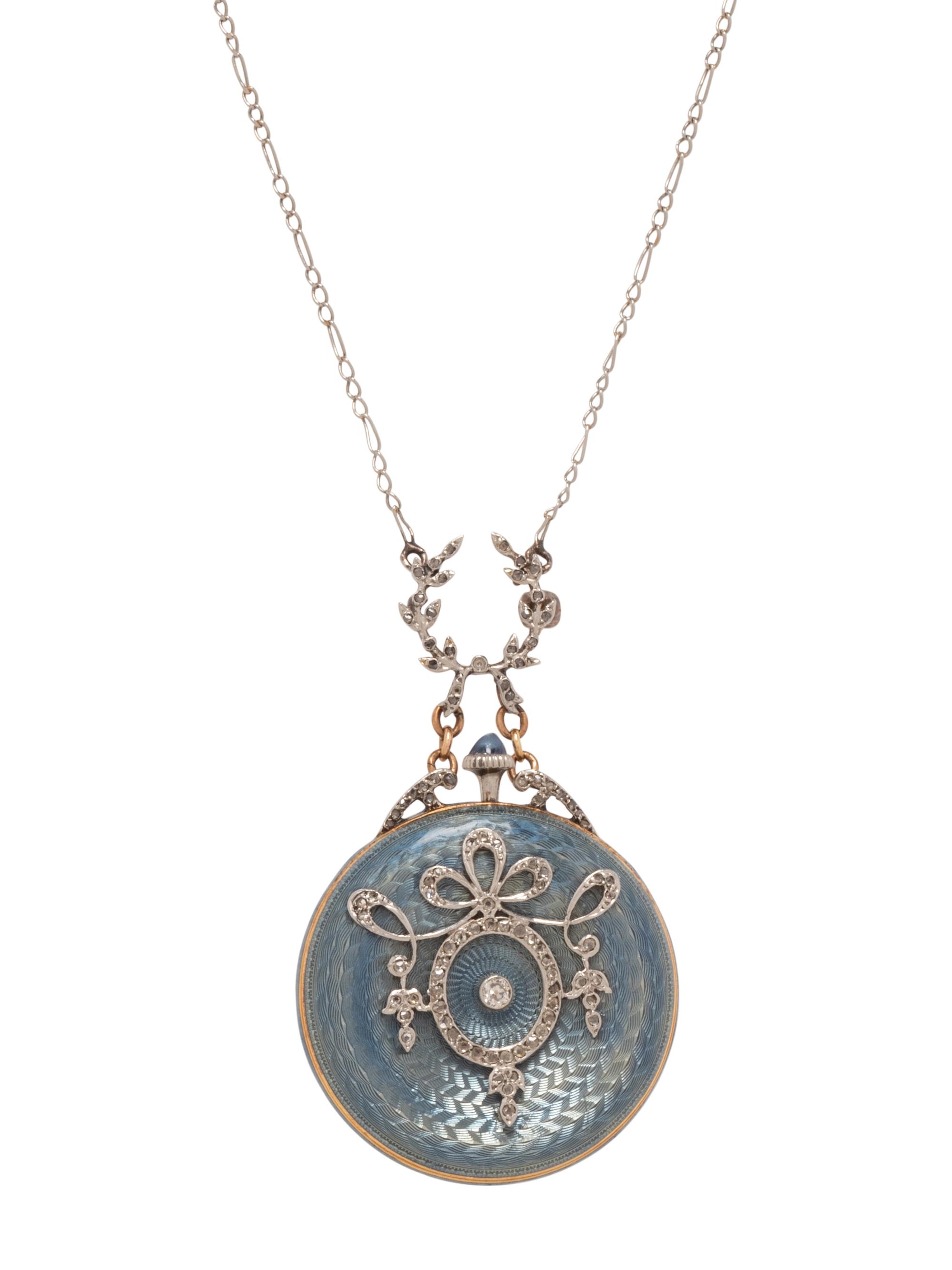 PATEK PHILIPPE, EDWARDIAN, ENAMEL AND DIAMOND PENDANT/WATCH