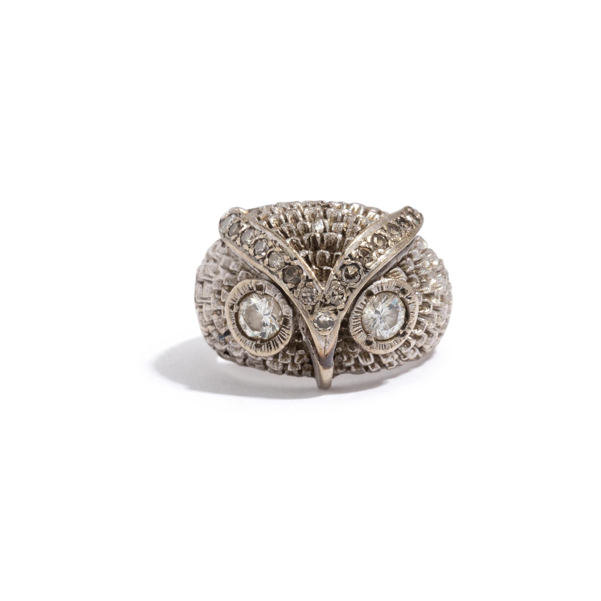 WHITE GOLD AND DIAMOND OWL RING