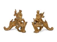 A Pair of Louis XV Style Gilt Bronze Figural Chenets