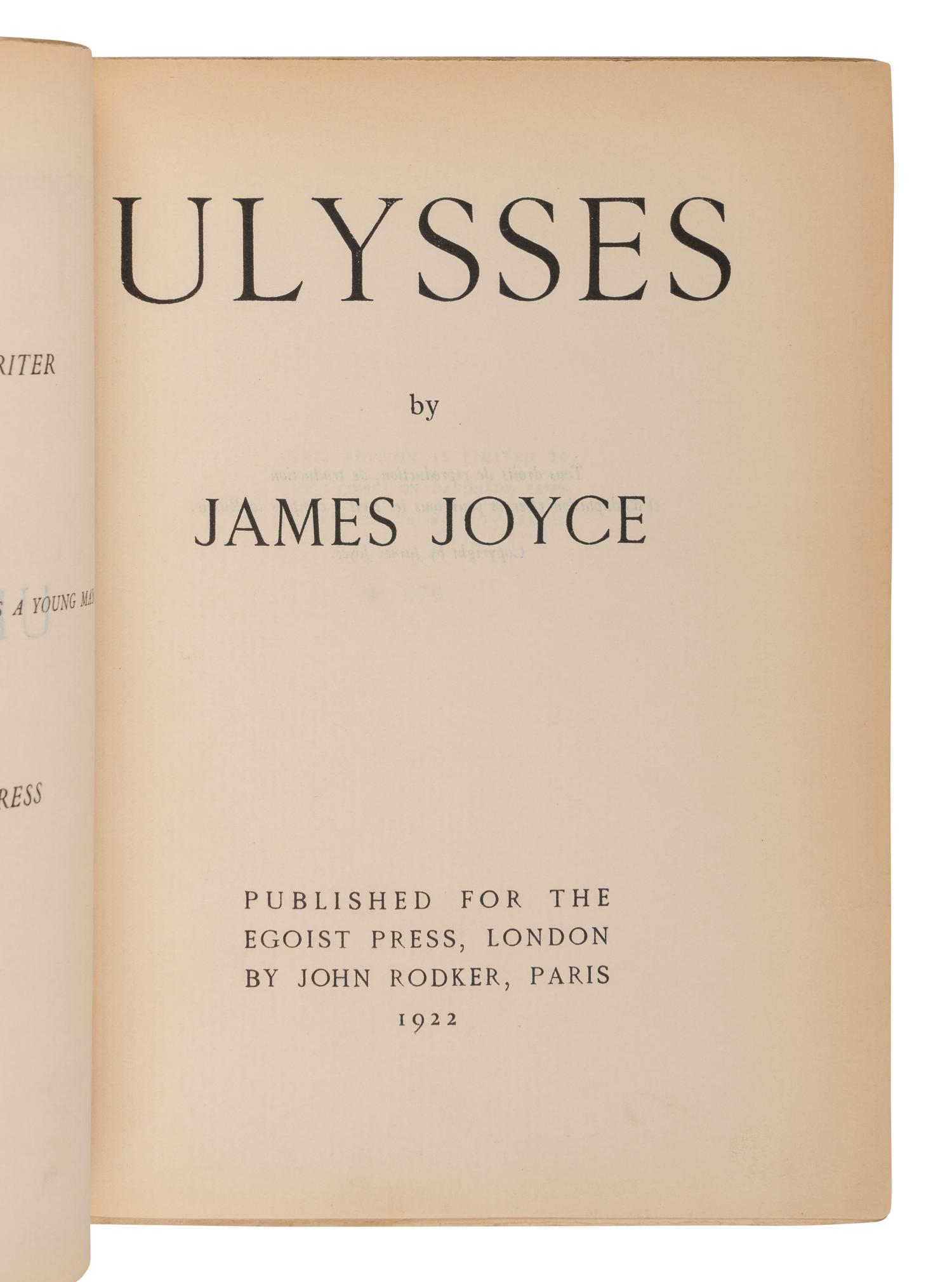 JOYCE, James (1882-1941). Ulysses . London and Paris: John Rodker for The Egoist Press, 1922.