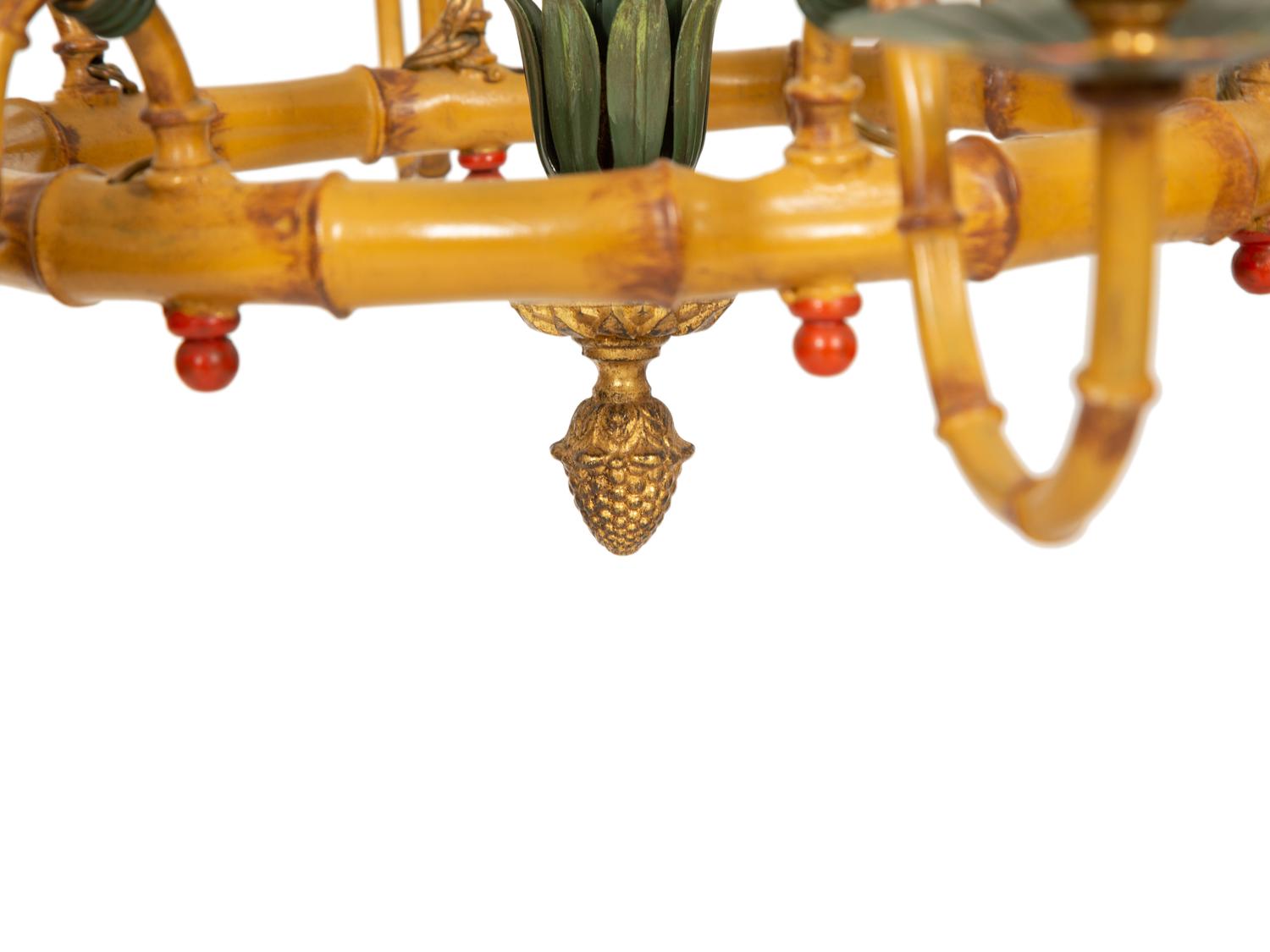 A Whimsical Painted Iron Eight Light Bamboo Design Chandelier