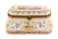 A Sevres Style Porcelain Table Casket Height 5 1/4 x width 10 inches. — RETAILED BY SPAULDING & CO., CHICAGO