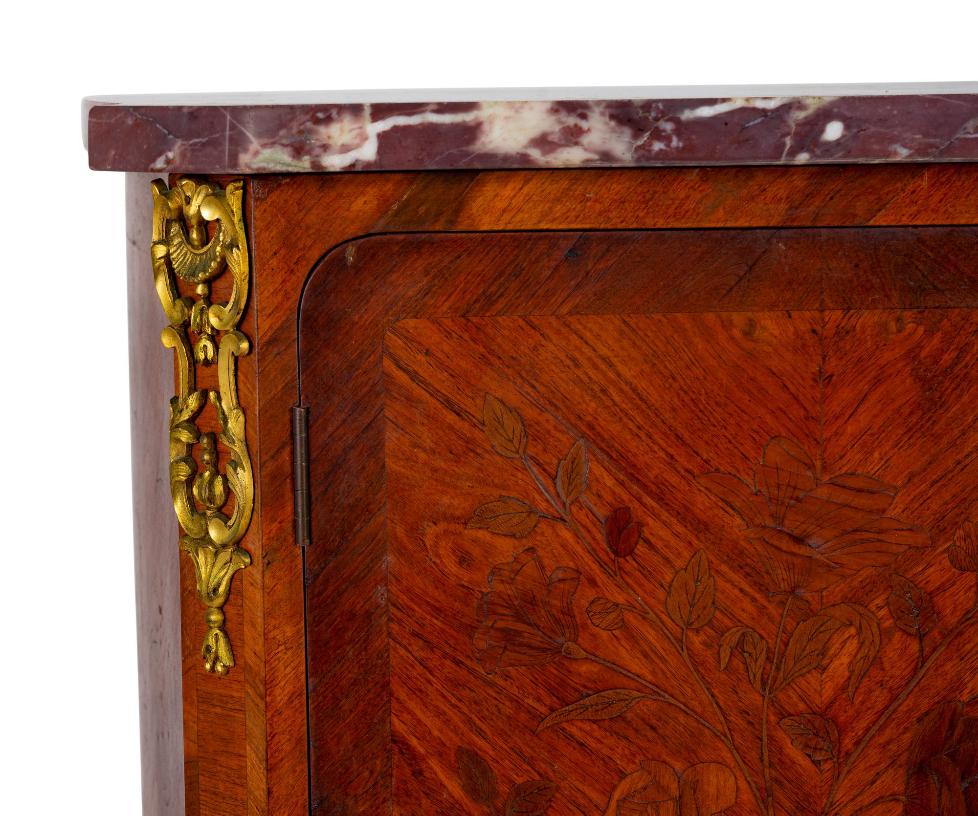 A French Empire Style Marble Top Marquetry Cabinet — 19TH/20TH CENTURY