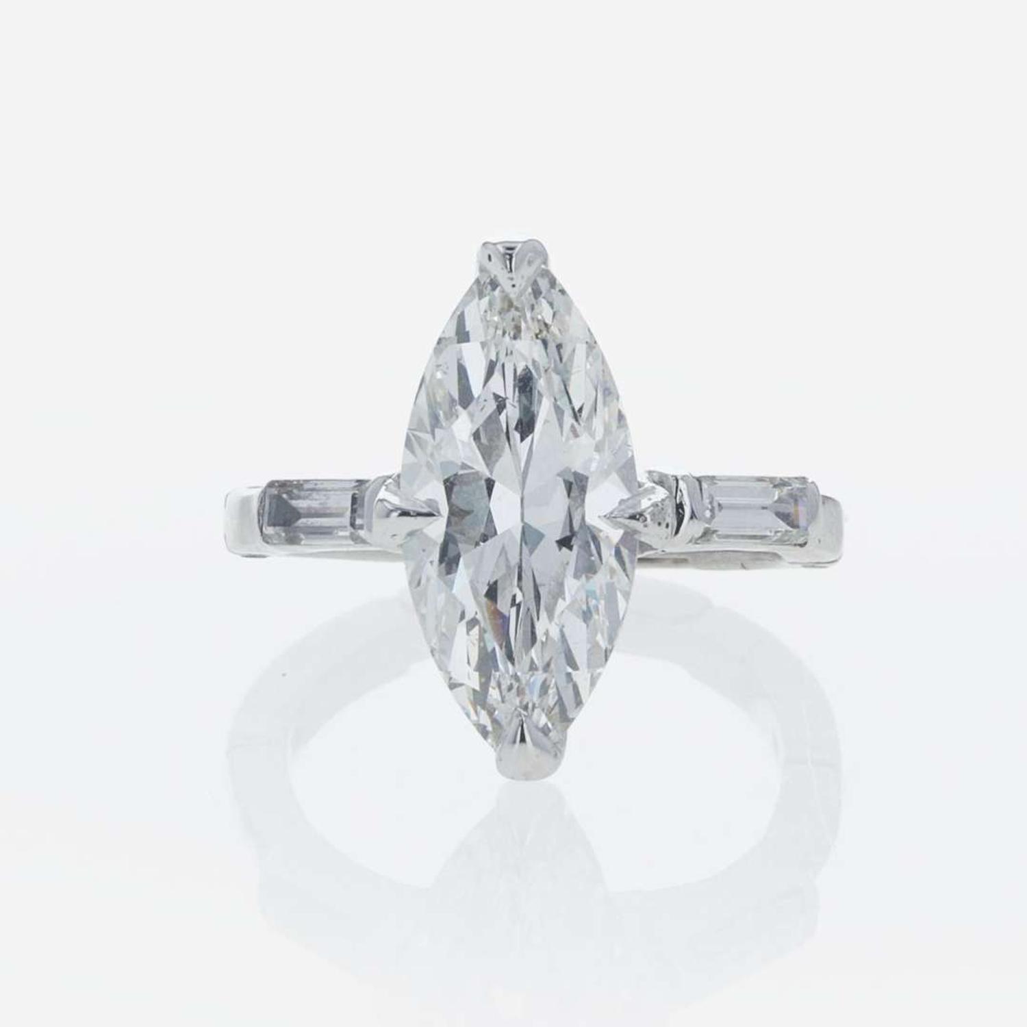 A Diamond and 14K White Gold Ring 2.64 Carat Marquise Diamond, GIA Certified
