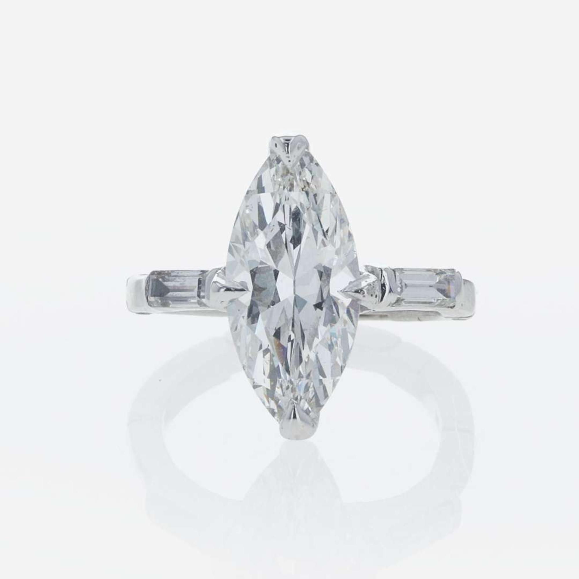 A Diamond and 14K White Gold Ring 2.64 Carat Marquise Diamond, GIA Certified