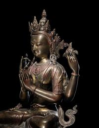 A Large Tibetan Gilt Bronze Figure of Shadakshari Lokeshvara