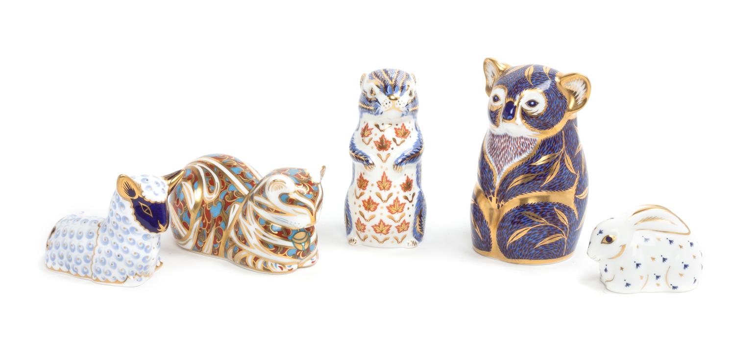 Five Royal Crown Derby Figural Porcelain Paperweights Height of tallest 4 1/2 inches. — 20TH/21ST CENTURY