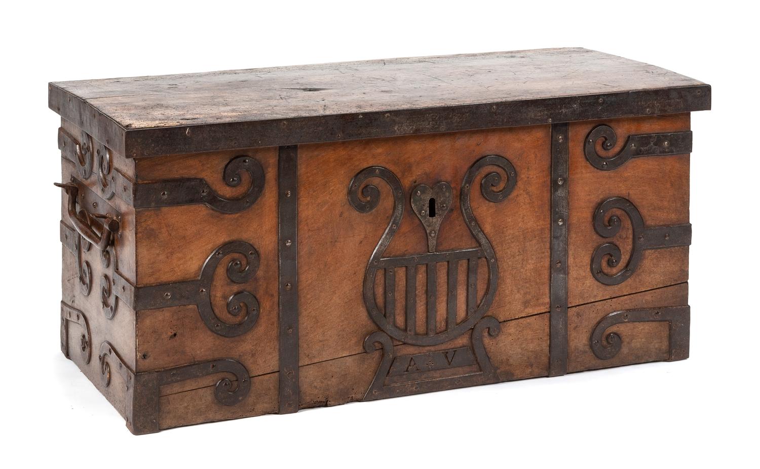 A Continental Iron Mounted Chest Width 39 3/4 inches. — 18TH/19TH CENTURY