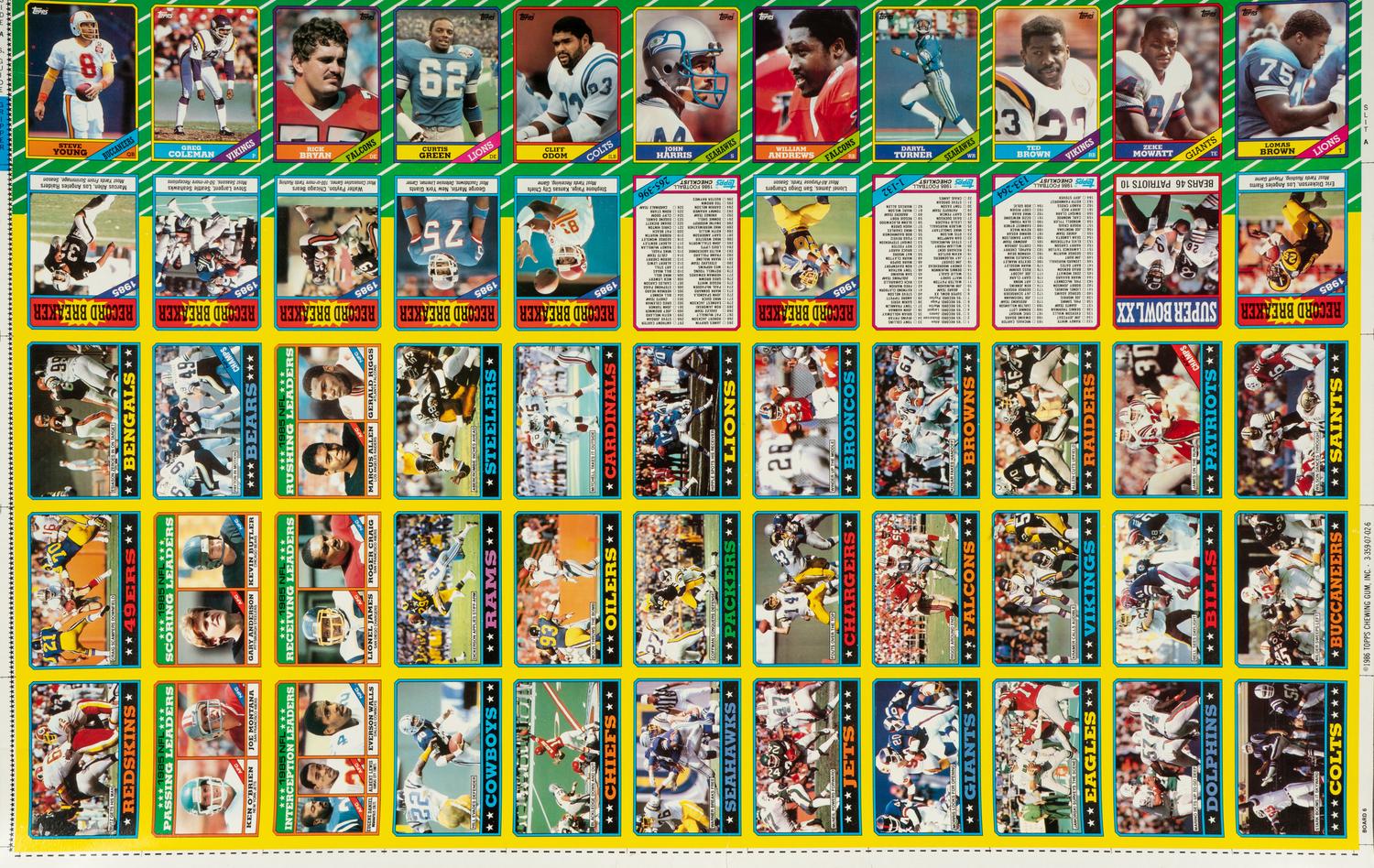 An Uncut Sheet of 1986 Topps Football Cards Featuring Jerry Rice and Steve Young Rookie Cards