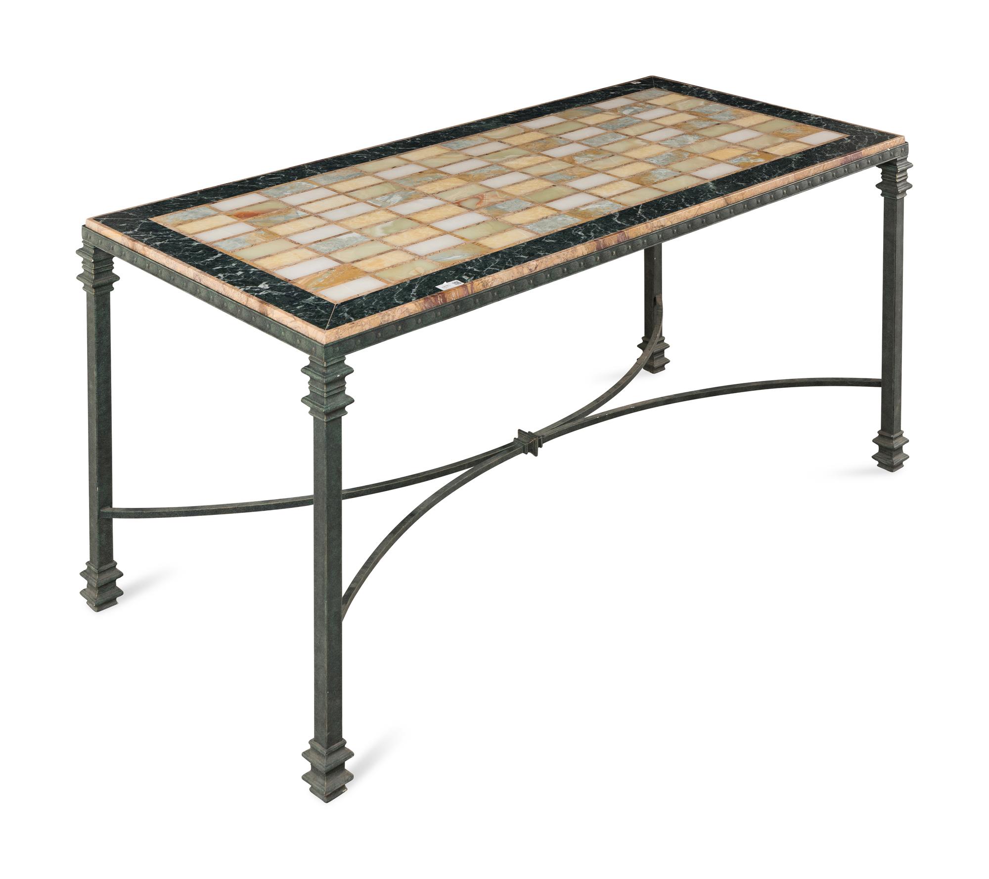 A Patinated Cast Iron and Specimen Marble-Top Table