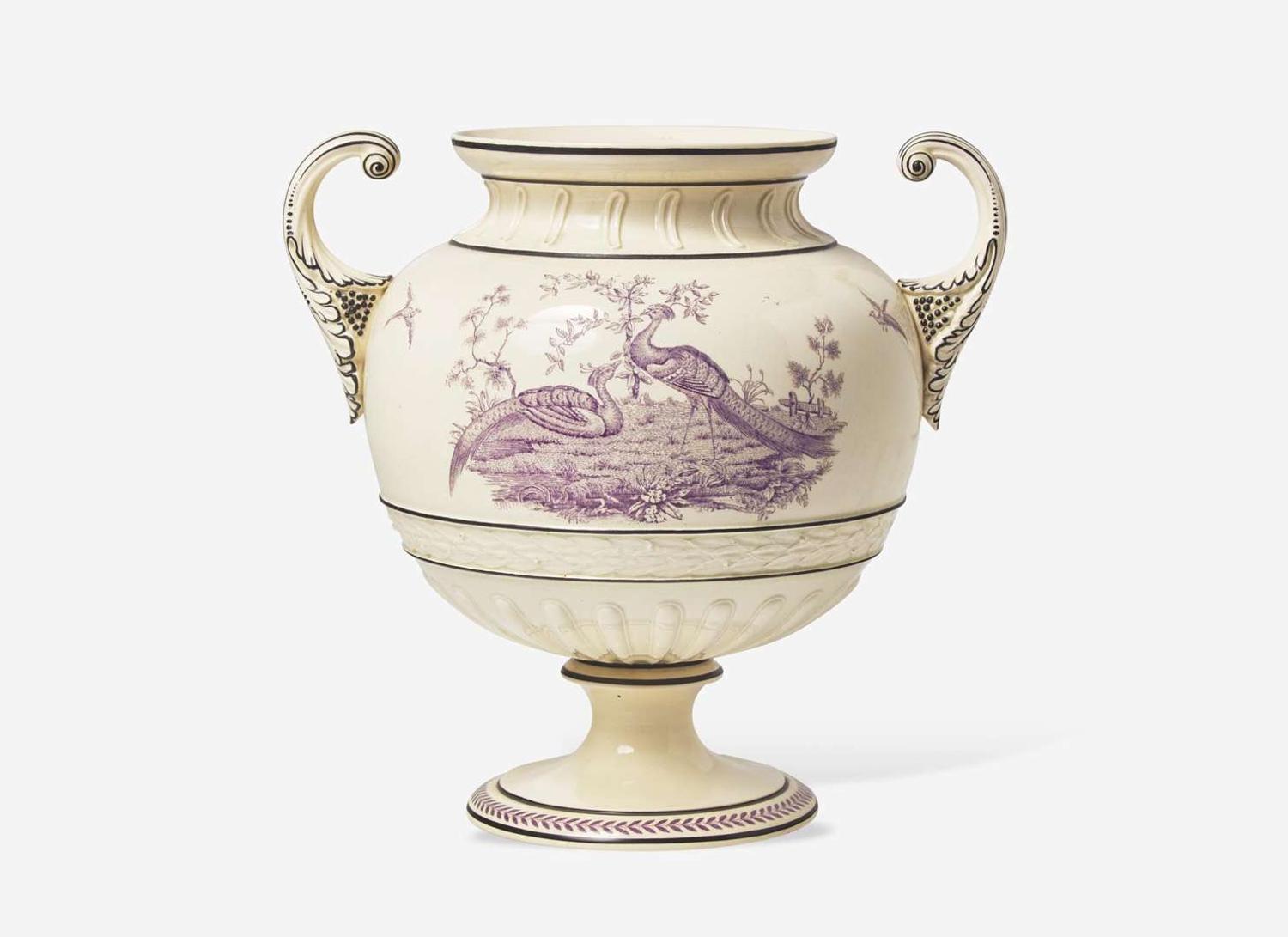 A Wedgwood Queensware Handled Vase with Liverpool Birds Decoration, UK, late 19th century