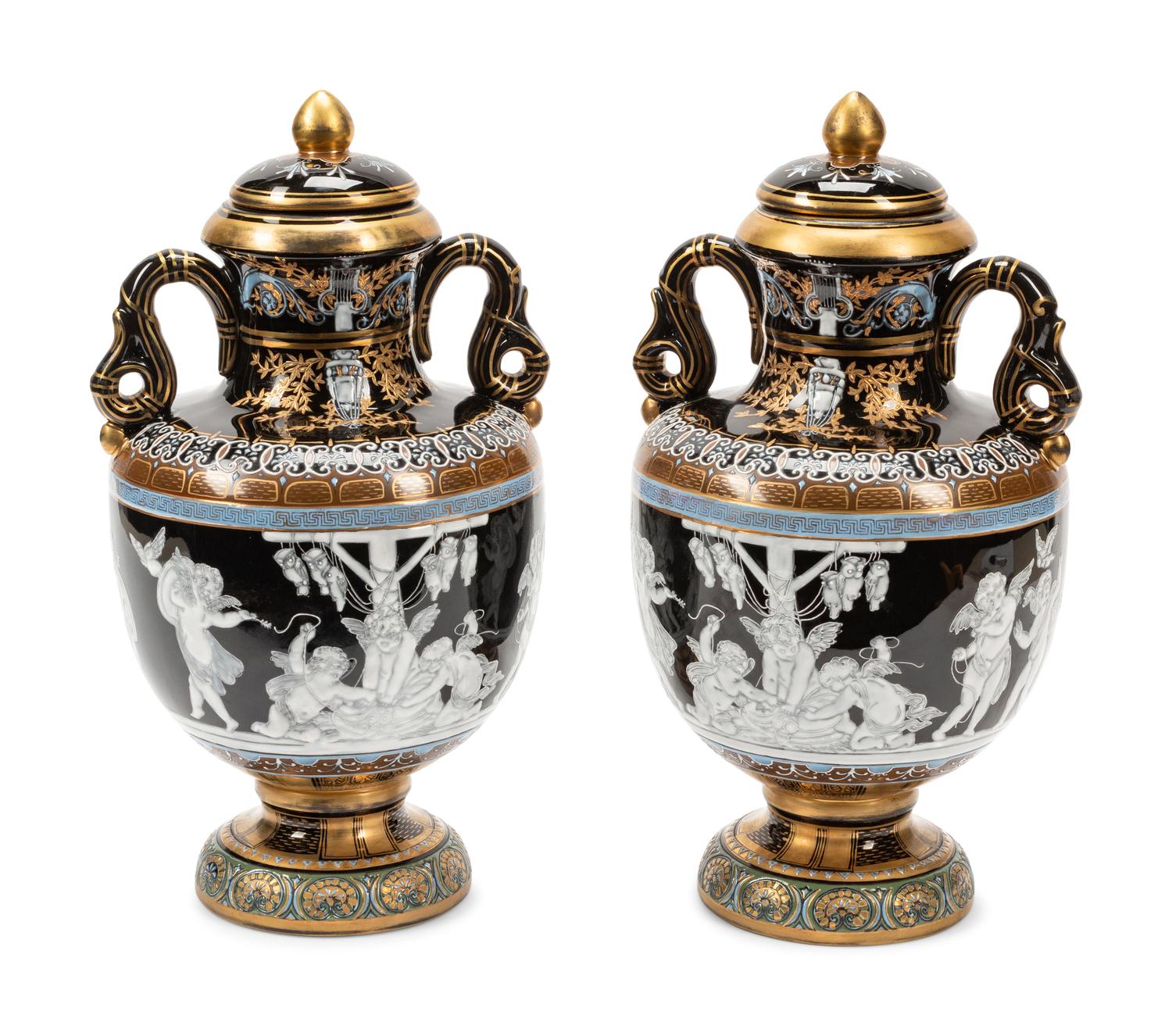 A Pair of Minton Style Porcelain Vases and Covers
