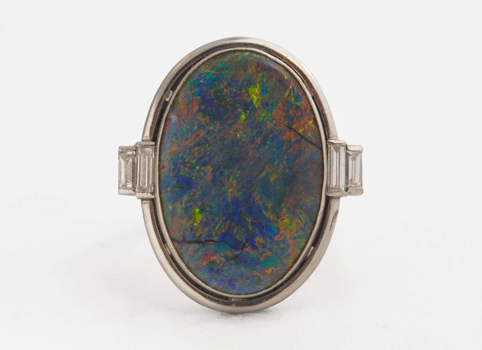 A Platinum and Opal Ring