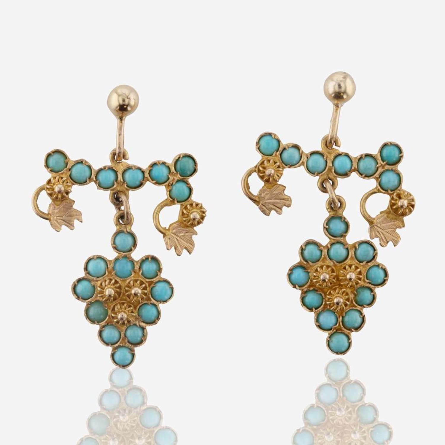 A Set of Yellow Gold and Gemstone Necklace and Earrings