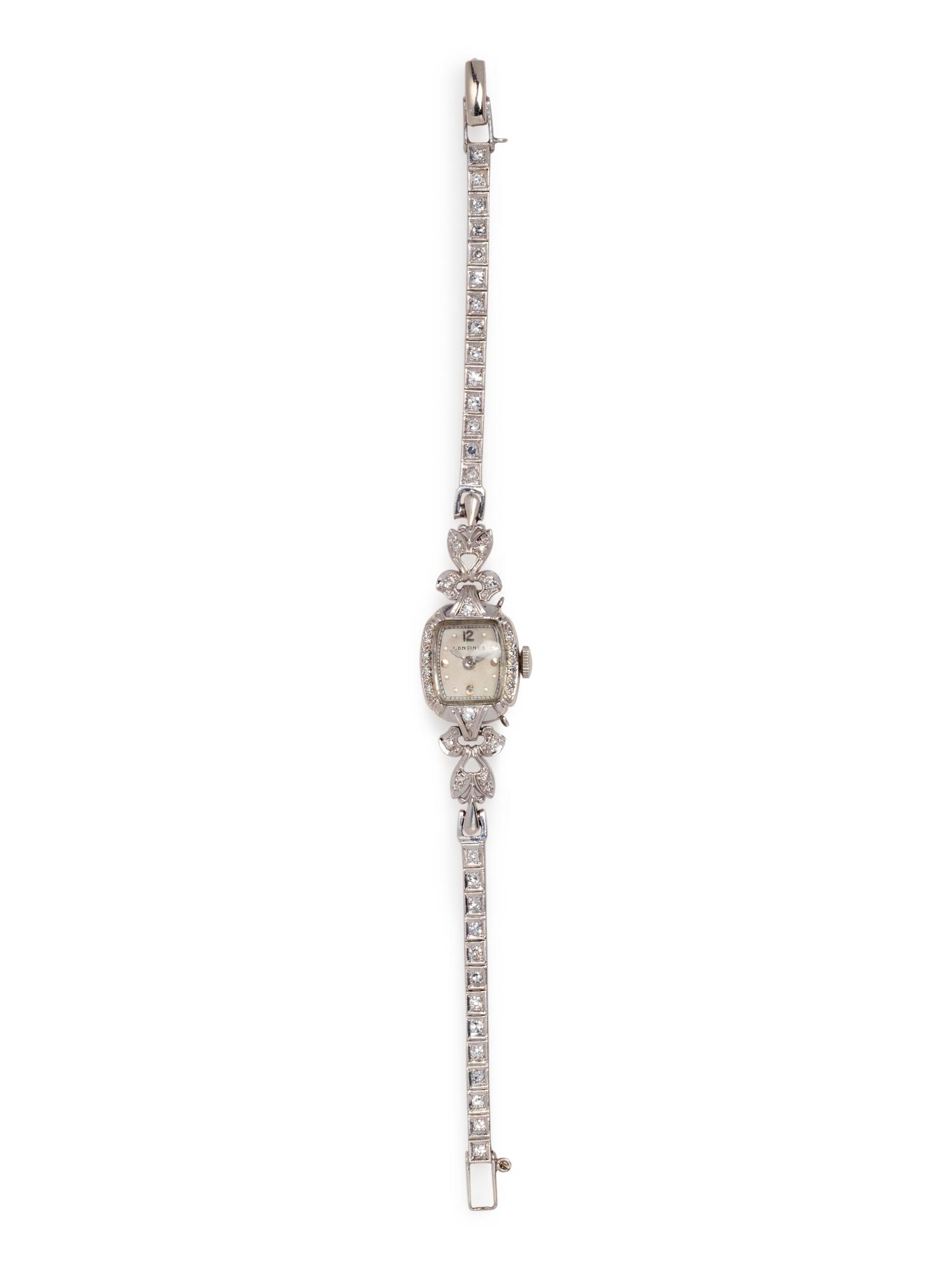 LONGINES, 14K WHITE GOLD AND DIAMOND WRISTWATCH
