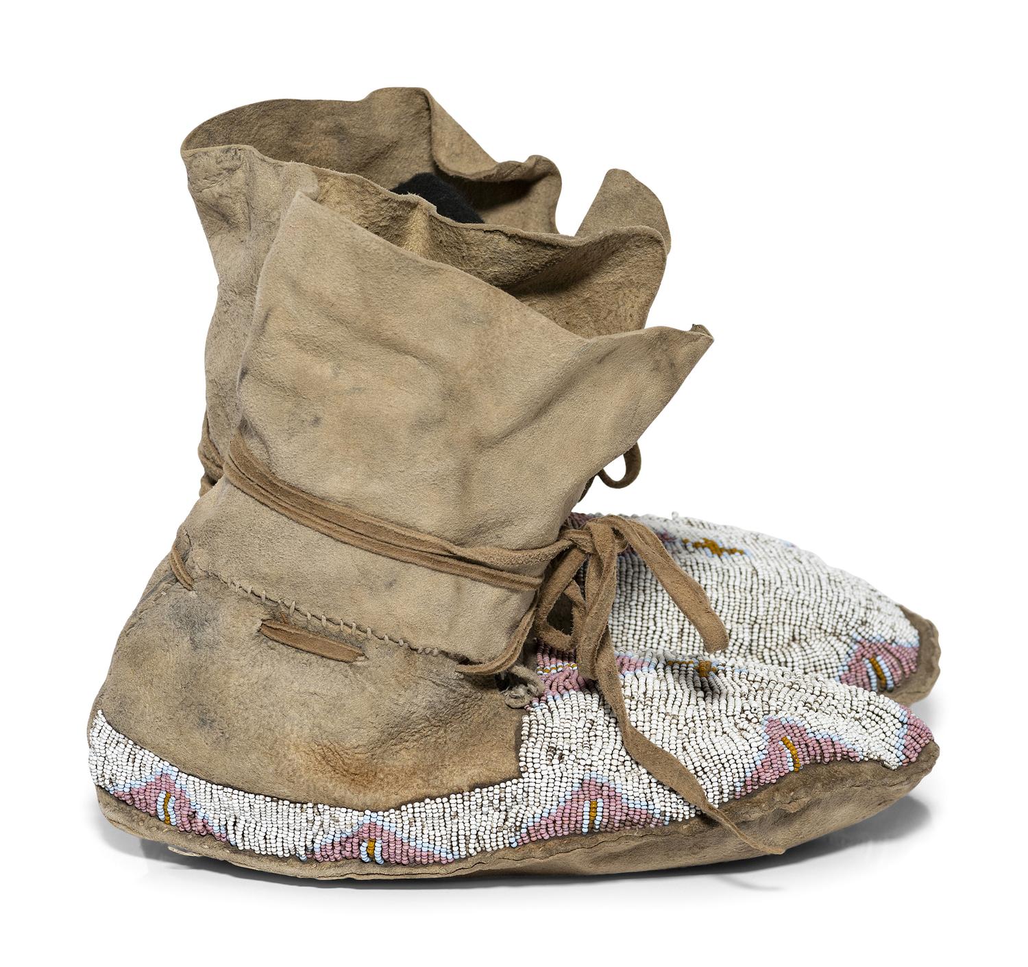 Northern Plains Beaded Hide High Top Moccasins, with Church