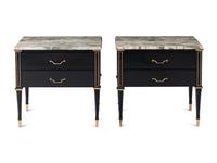 A Pair of Gilt Metal Mounted Ebonized Side Chests or Bedside Tables in the Style of Maison Jansen